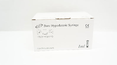 DPS 90301001 Bare Hypodermic Syringe Luer Lock 1ml - Box of 100